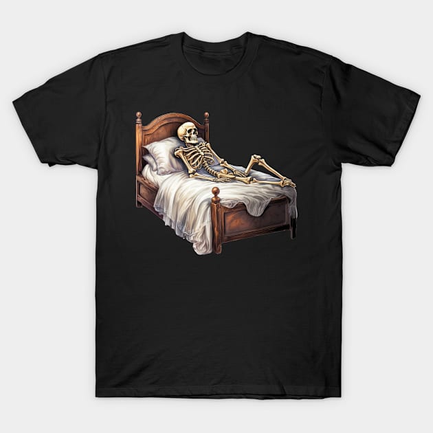 Skeleton sleep on the Bed T-Shirt by globalstar1983